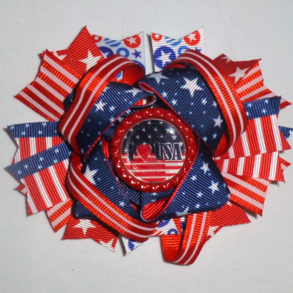 4th of July Patriotic I Love USA Girls 5-Inch Hair Bow Clip